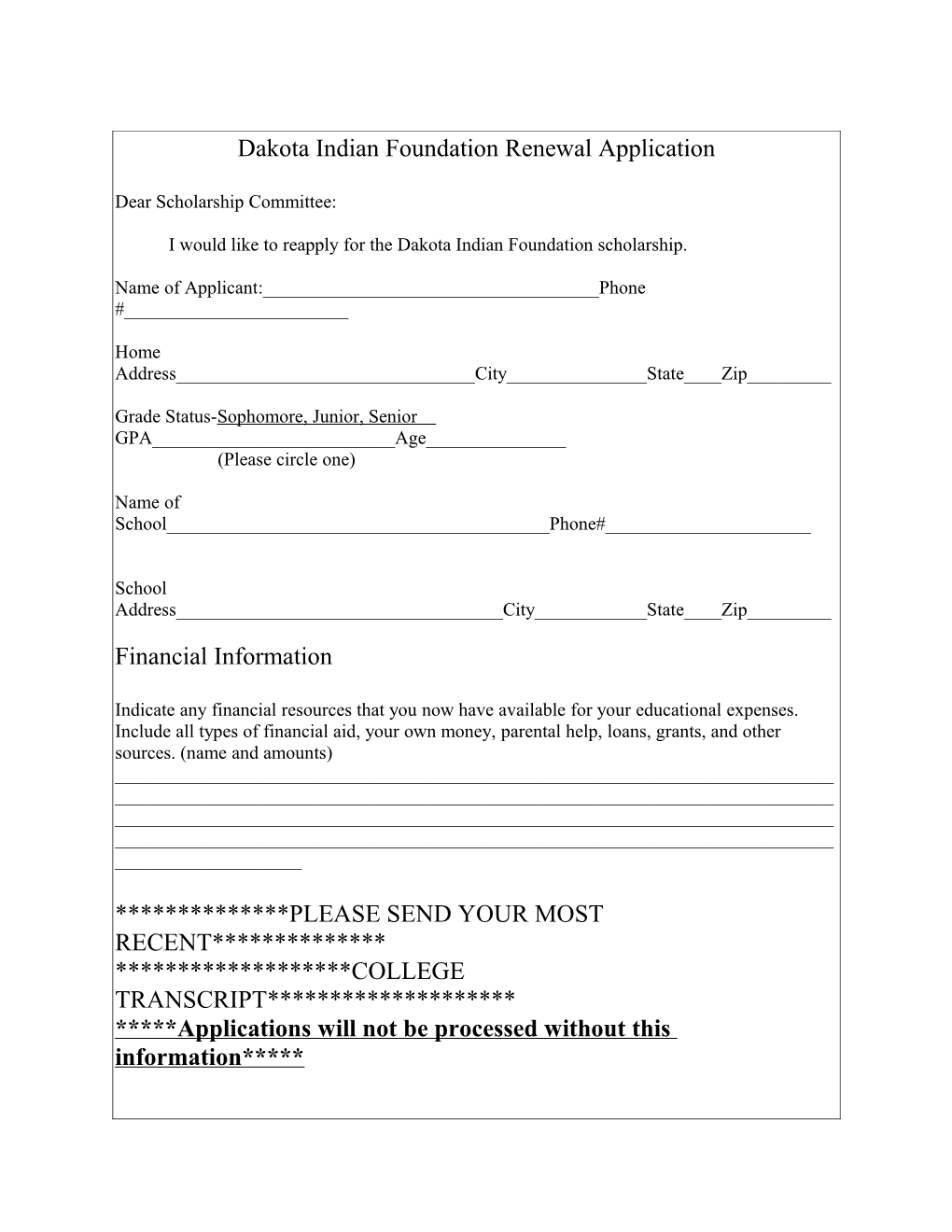Dakota Indian Foundation Renewal Application