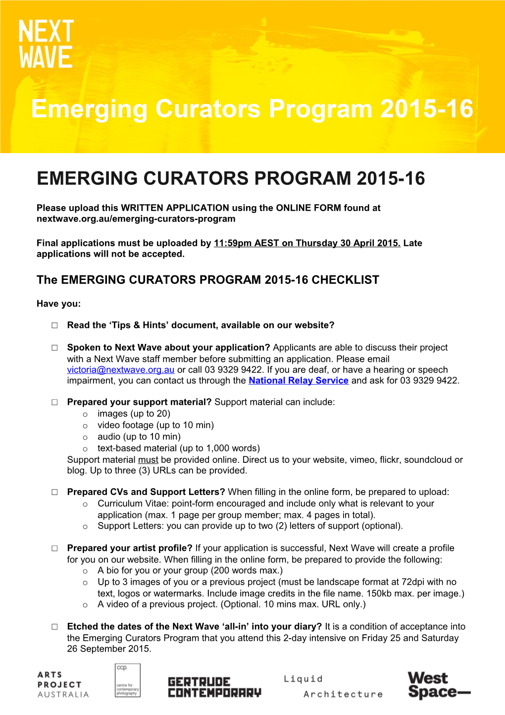 Emerging Curators Program 2015-16