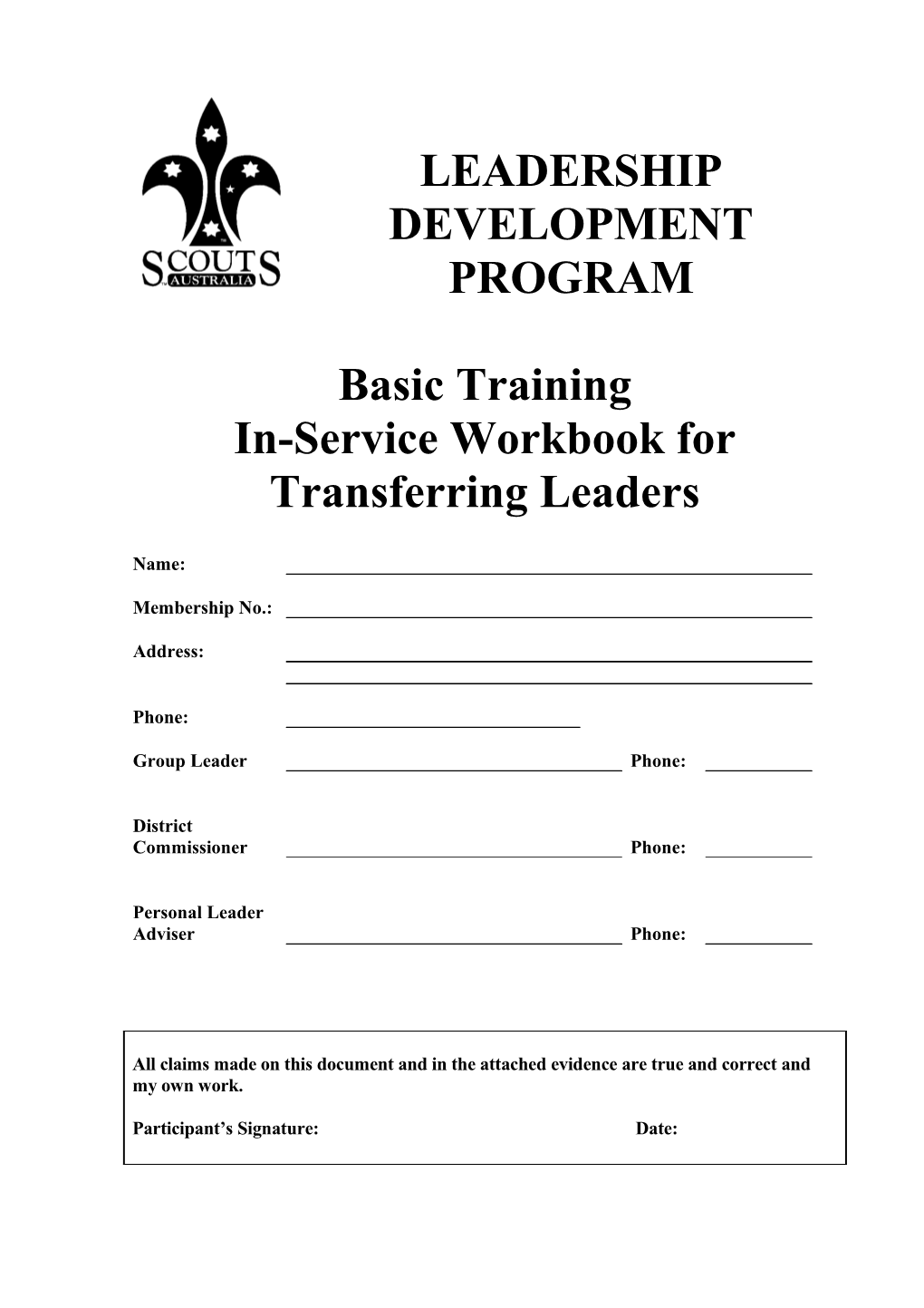 In-Service Workbook for Transferring Leaders