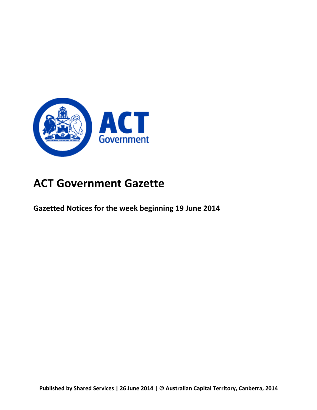 ACT Government Gazette 26 Jun 2014