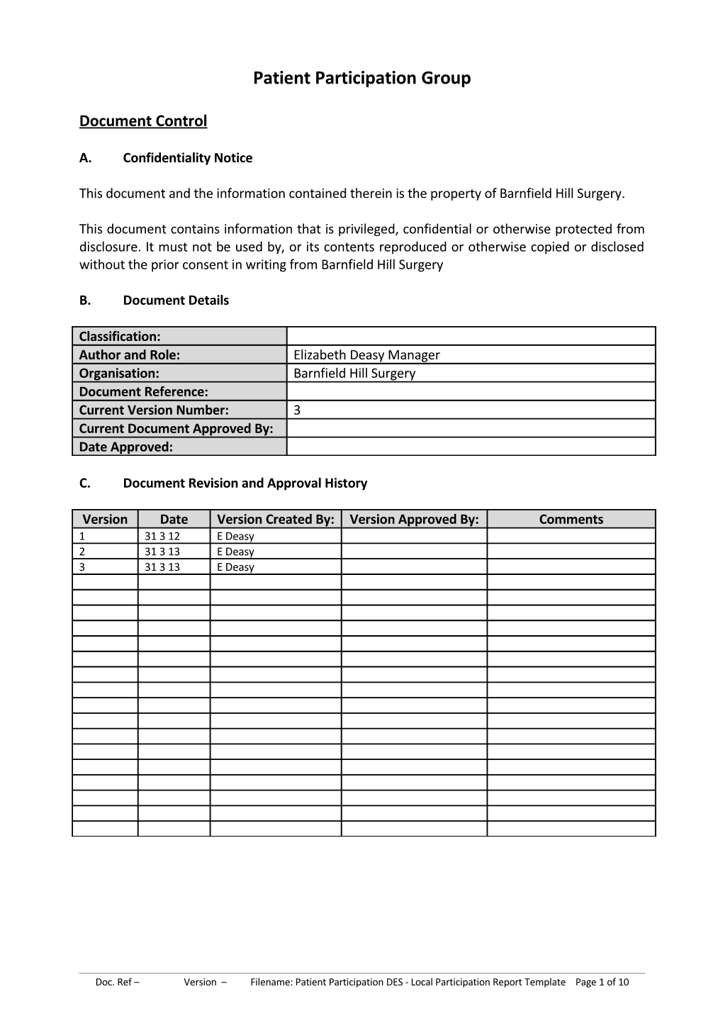 Patient Participation DES - Local Participation Report Template