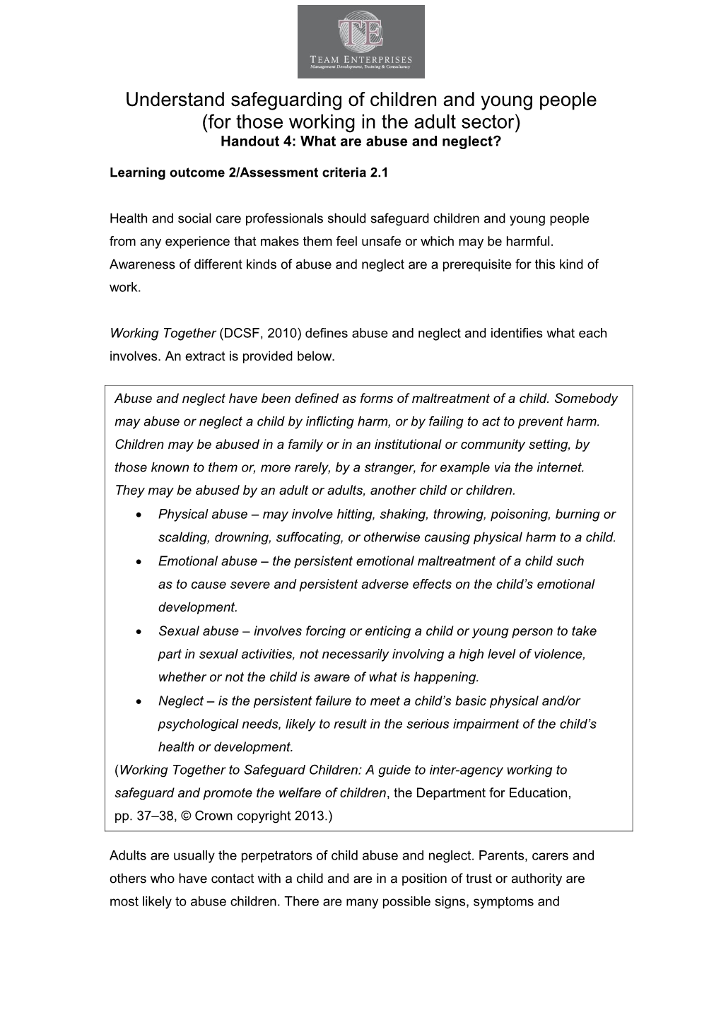 Handout 4: What Are Abuse and Neglect?