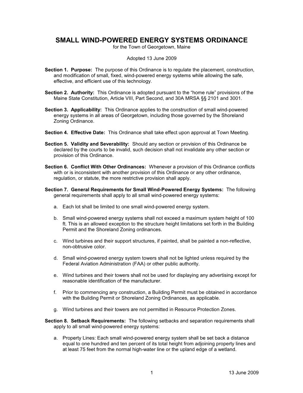 LUO SECTION 812 SMALL WIND ENERGY SYSTEMS ORC Final Draft 3-29-07 Introduction: in The