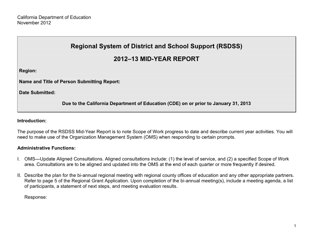 Mid-Year Report - Statewide System of School Support (CA Dept of Education)