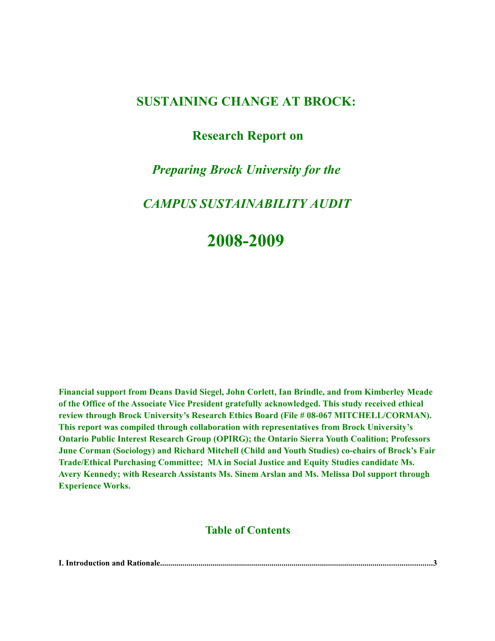 Sustaining Change at Brock