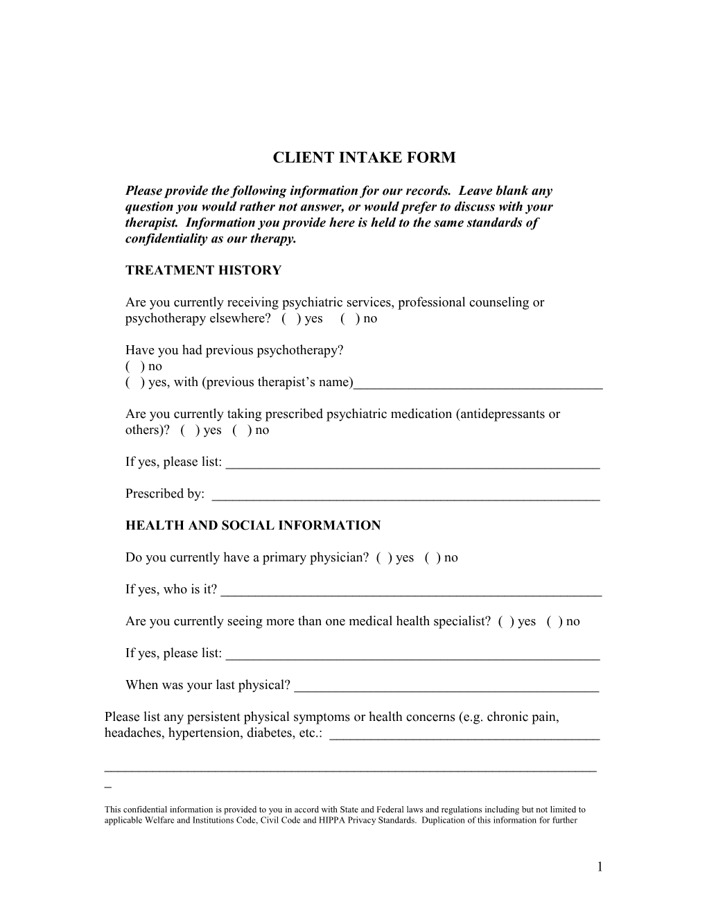 Client Intake Form