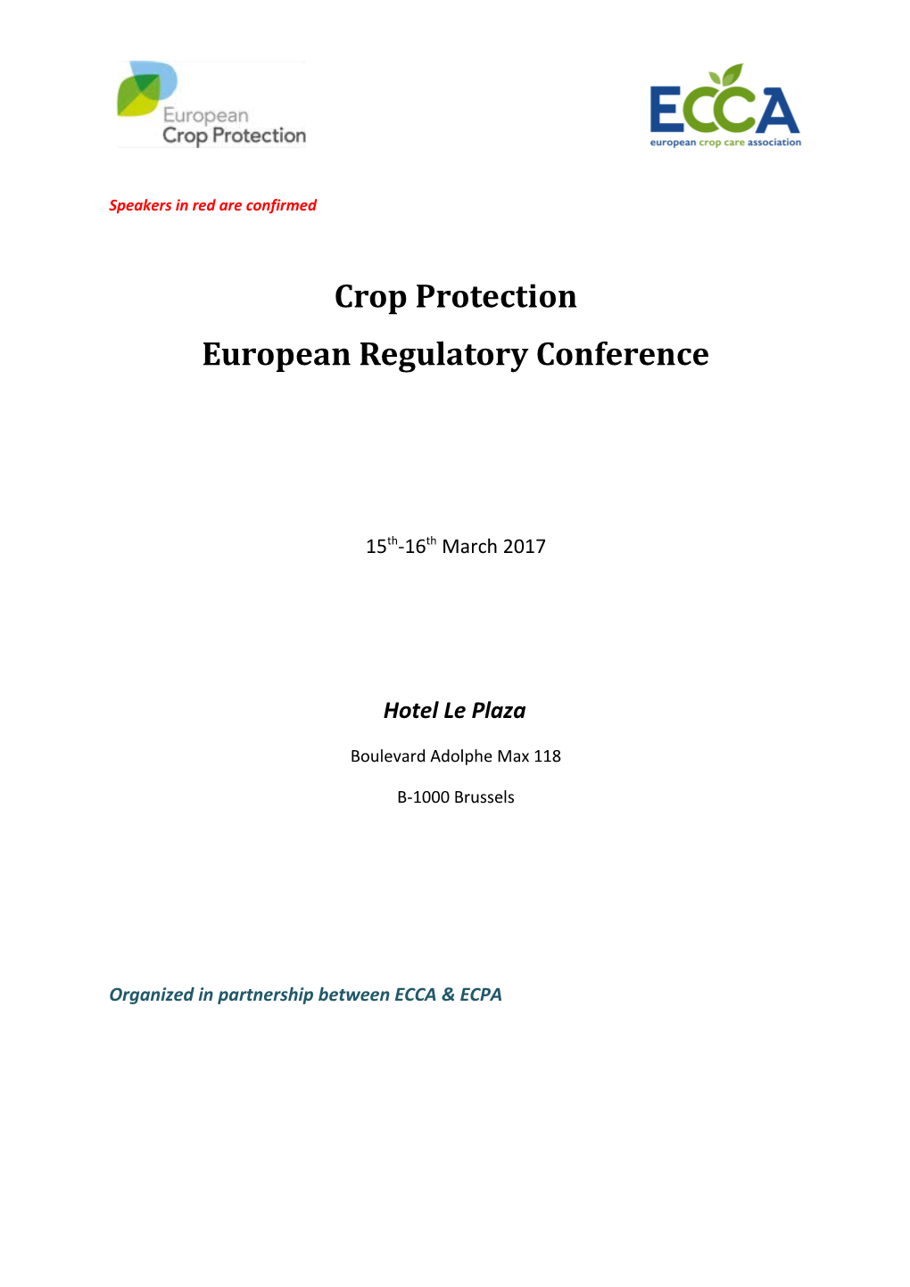 Brussels Regulatory Conference Organized in Partnership Between ECCA & ECPA