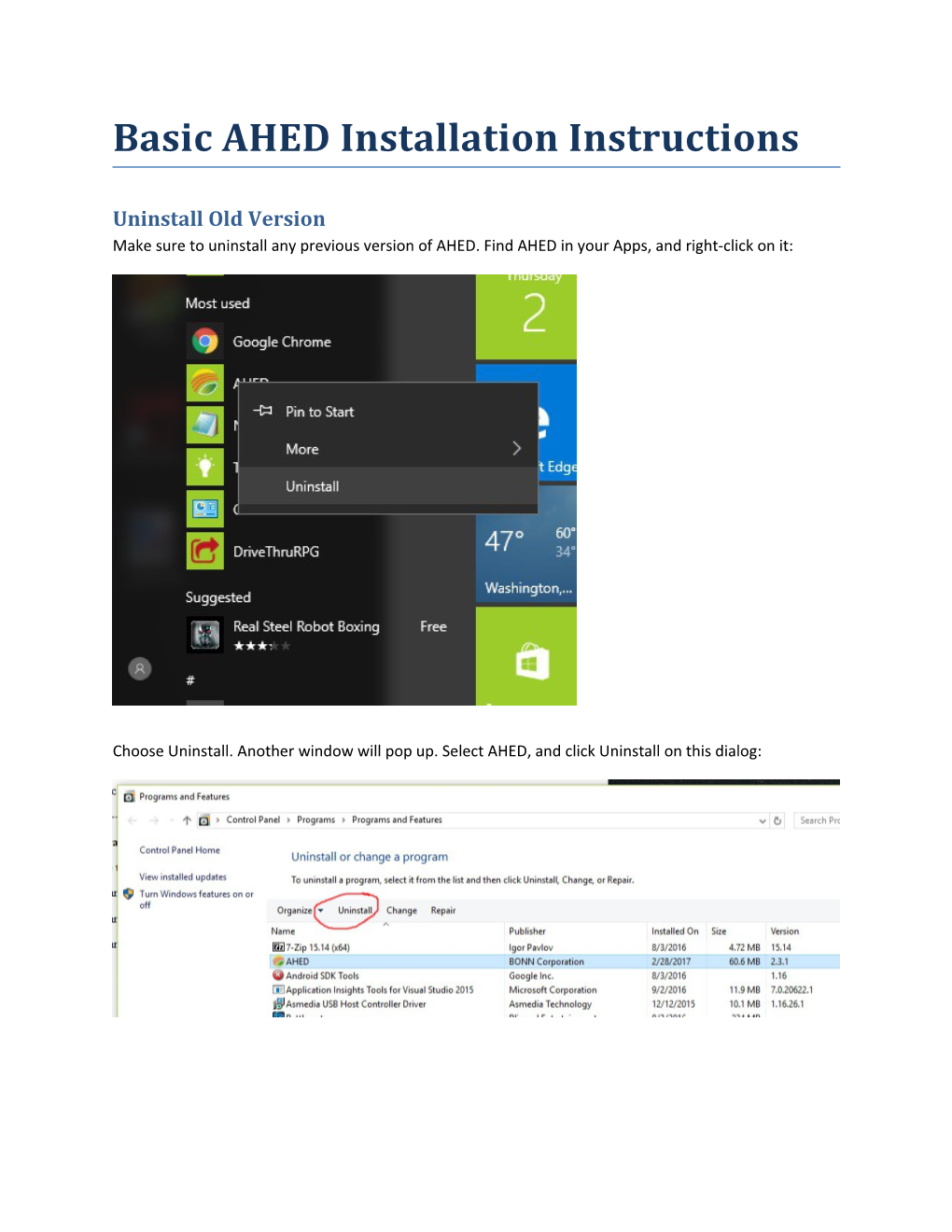 Basic AHED Installation Instructions