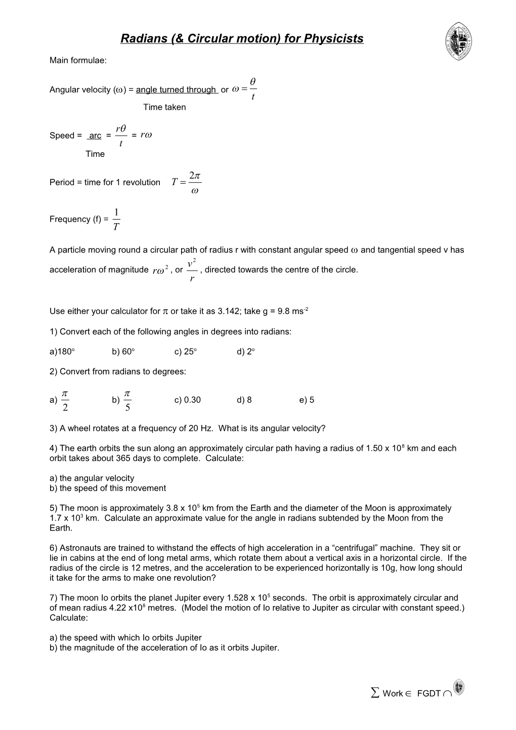 Radians (& Circular Motion) for Physicists