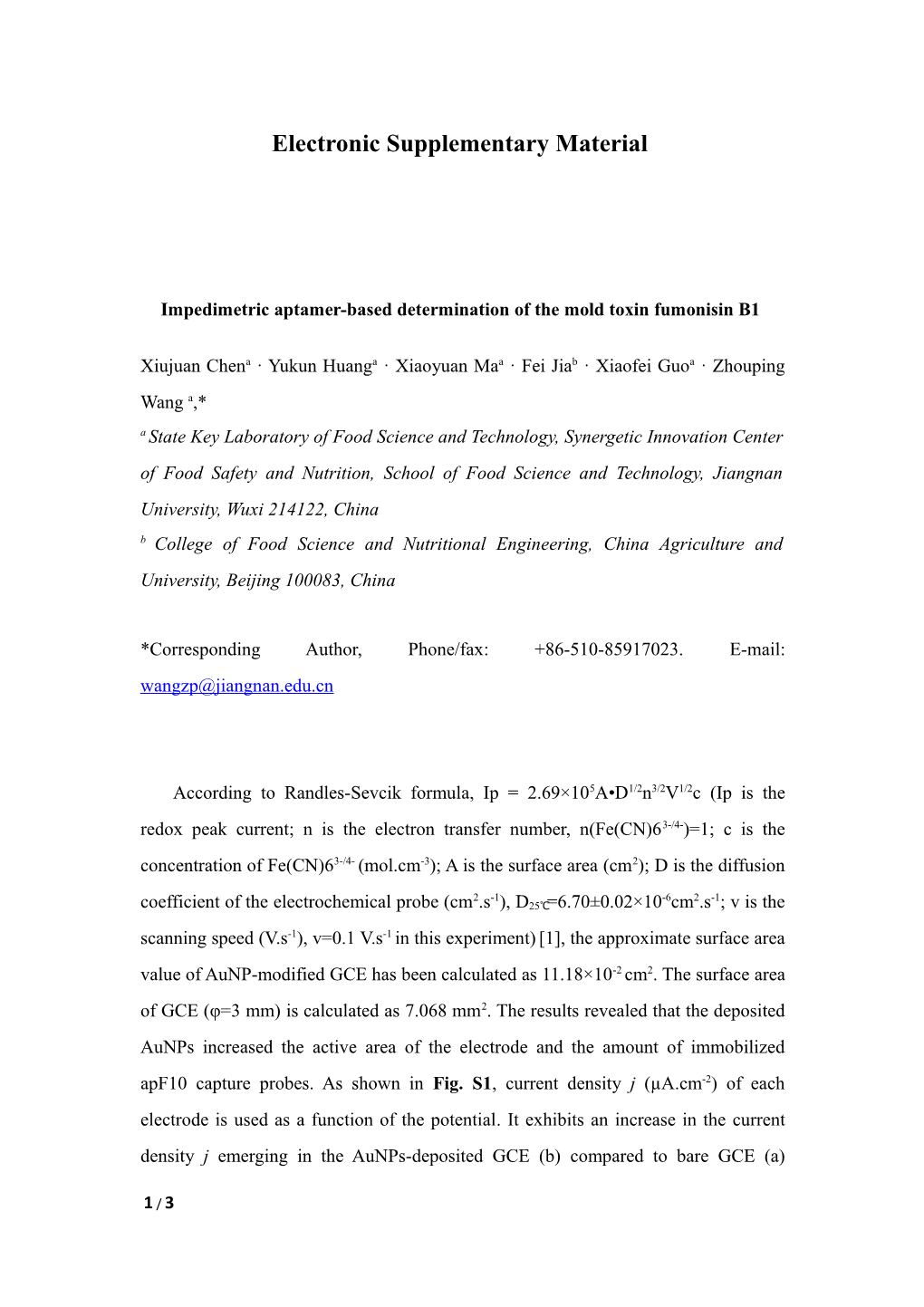 Impedimetric Aptamer-Based Determination of the Mold Toxin Fumonisin B1