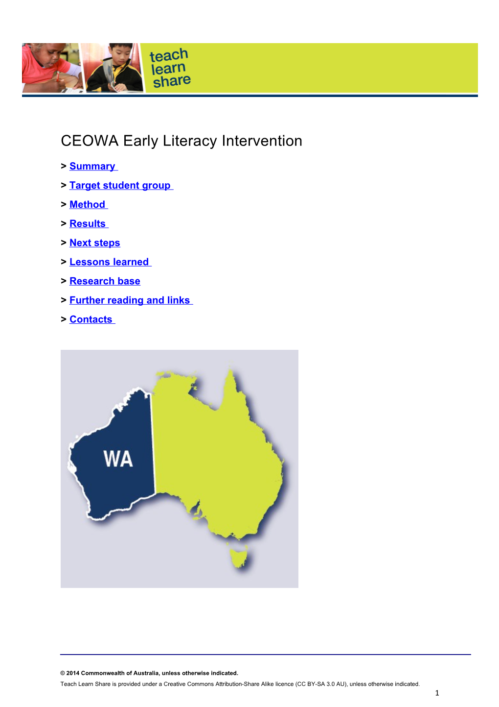 CEOWA Early Literacy Intervention