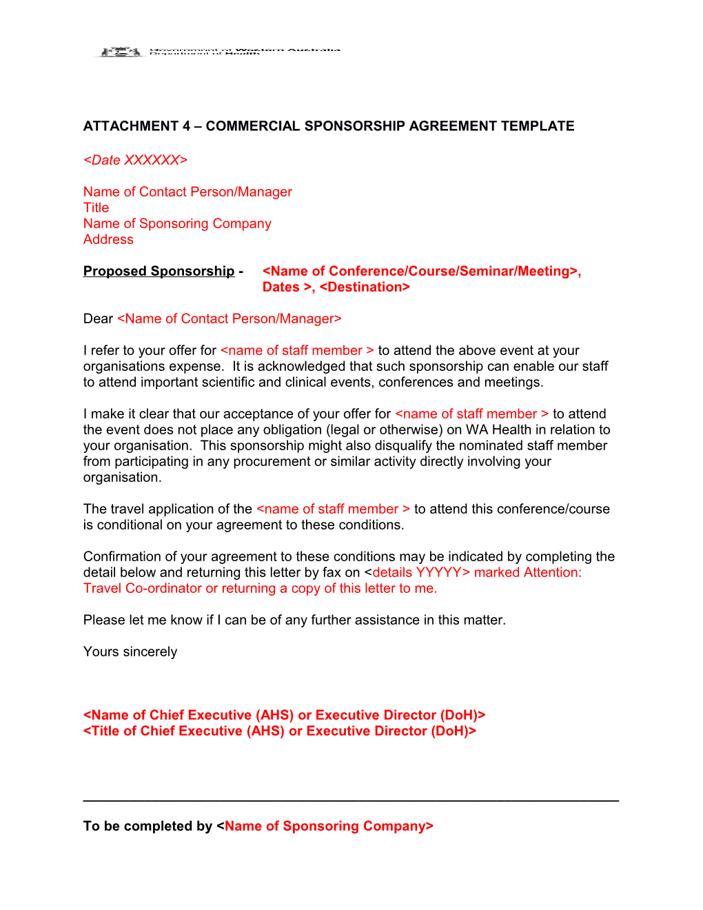 Attachment 4 Commercial Sponsorship Agreement Template