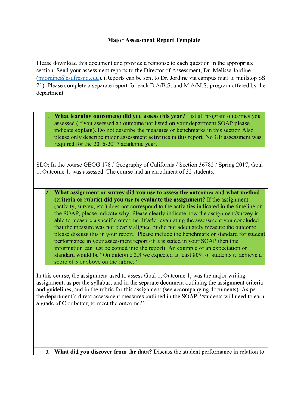 Major Assessment Report Template