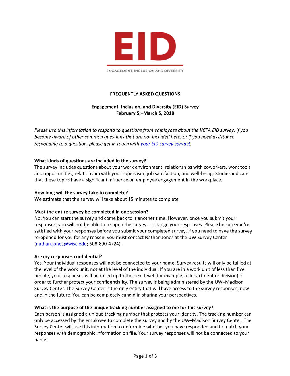 Engagement, Inclusion, and Diversity (EID) Survey