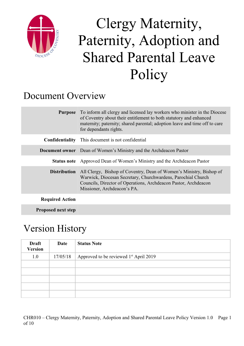 Clergy Maternity, Paternity, Adoption and Shared Parental Leave Policy