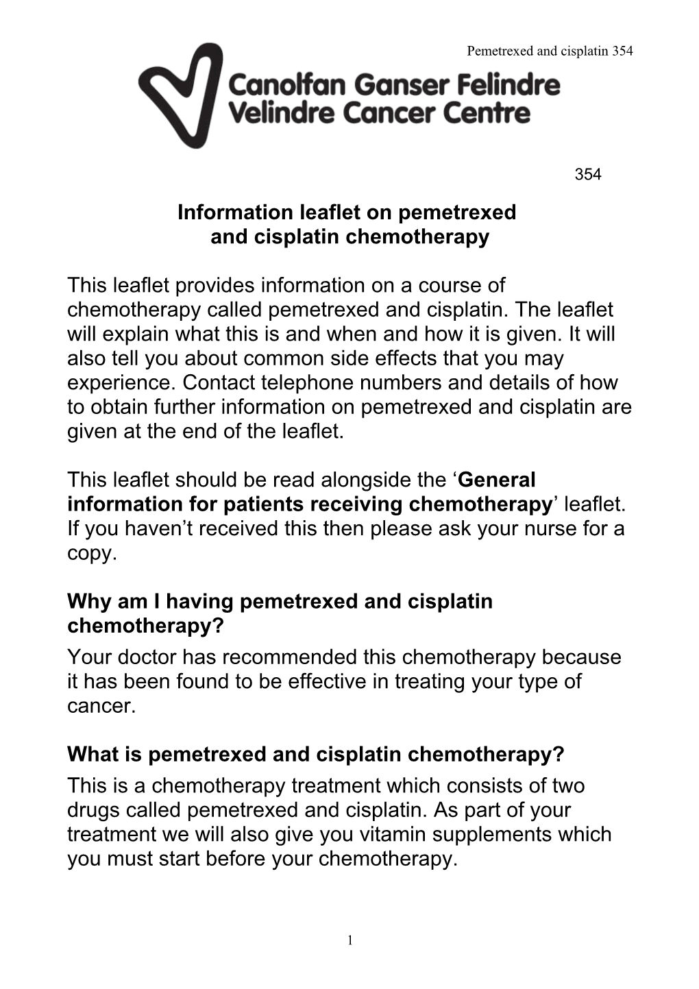Information Leaflet on Pemetrexed