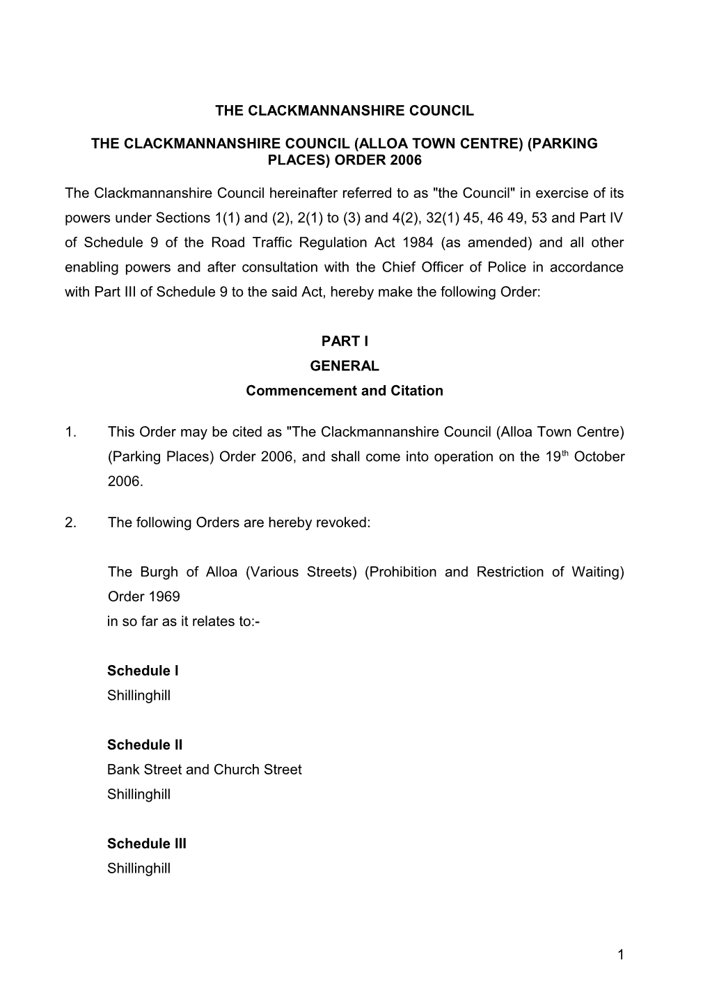 Alloa Town Centre Parking Places Order 2006