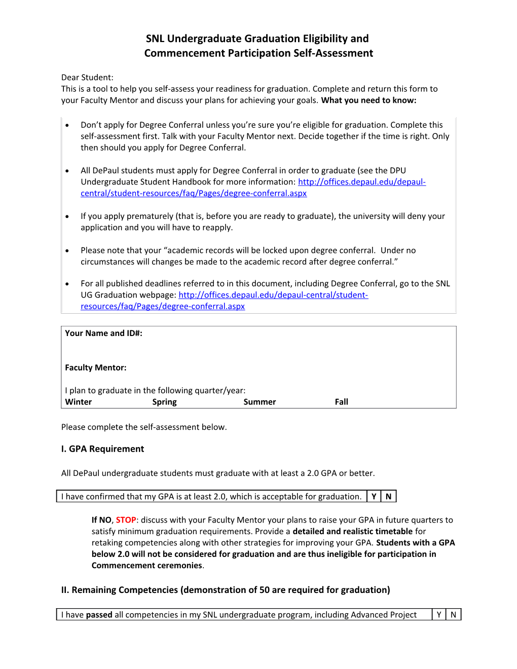 Graduation Eligibility Self Assessment