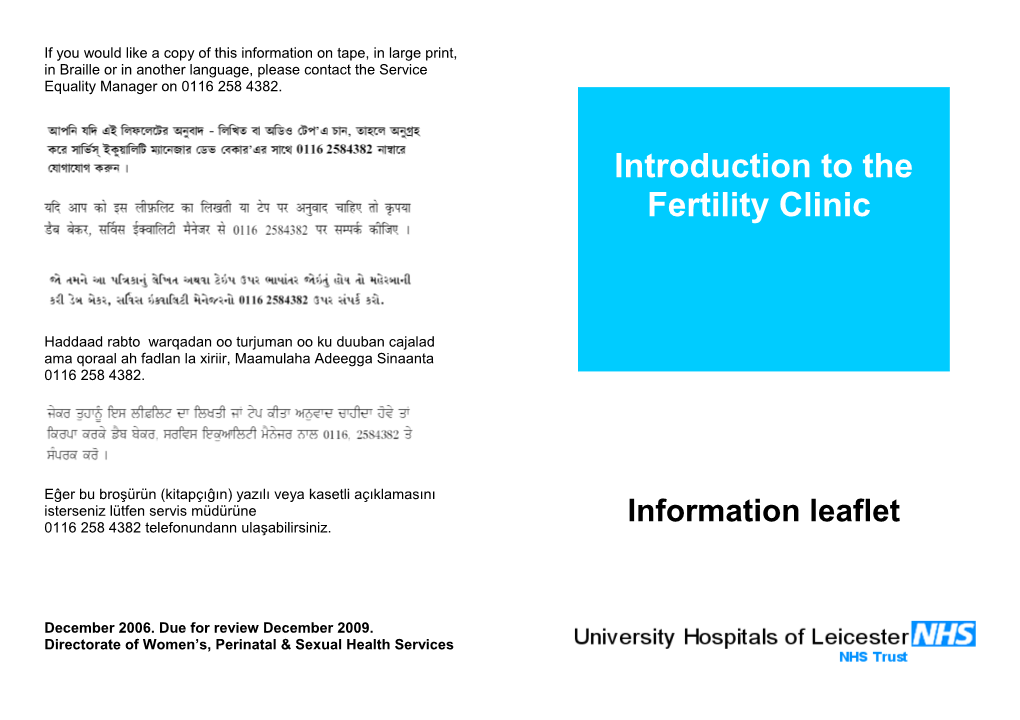 If You Would Like a Written Or Taped Translation of This Leaflet Please Contact Deb Baker