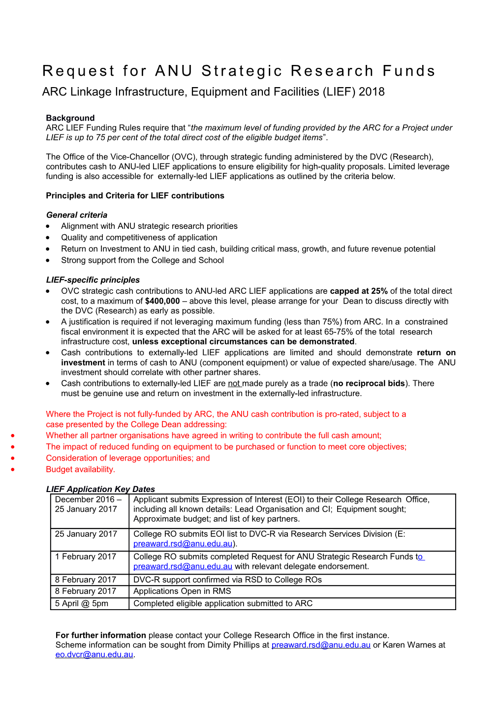 Principles and Criteria for LIEF Contributions