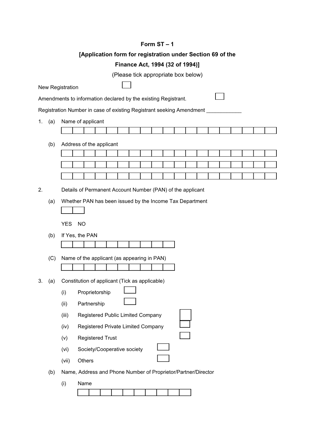 Application Form for Registration Under Section 69 of The