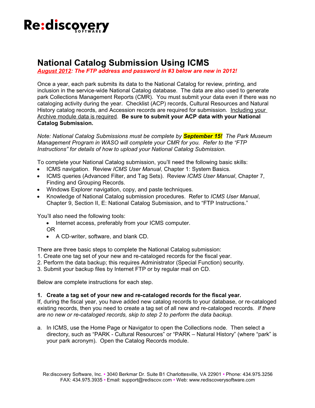 National Catalog Submission Using ICMS