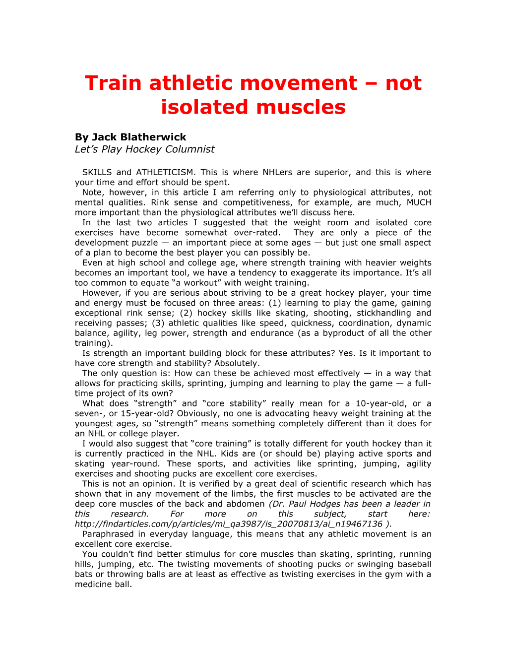 Train Athletic Movement Not Isolated Muscles