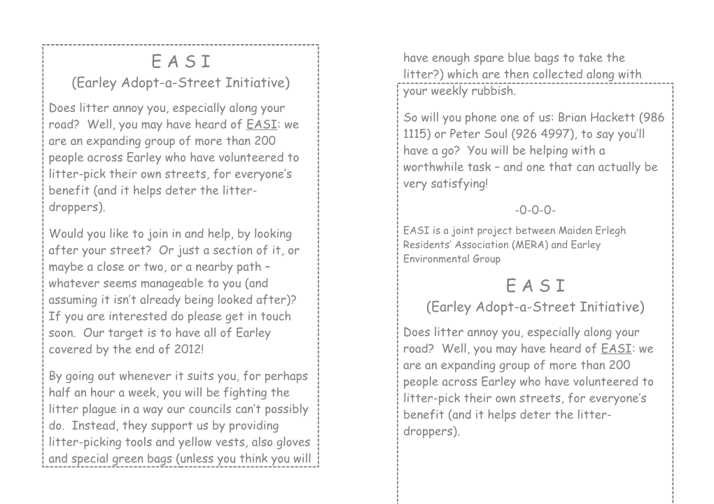 Earley Adopt-A-Street Initiative