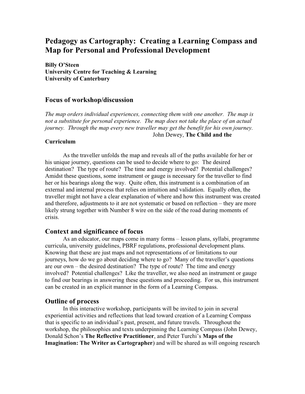 Personal and Professional Cartography: Creating a Learning Compass for Pedagogical Navigation