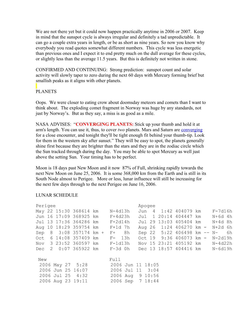 BULLETIN ITEM: Earth Changes Bulletin Update As of June 14 2006