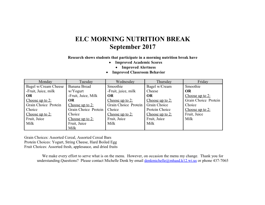 Elc Morning Nutrition Break