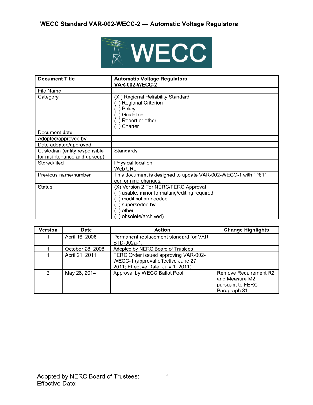WECC-0105 VAR-002-WECC-2 Automatic Voltage Regulators P81 Clean