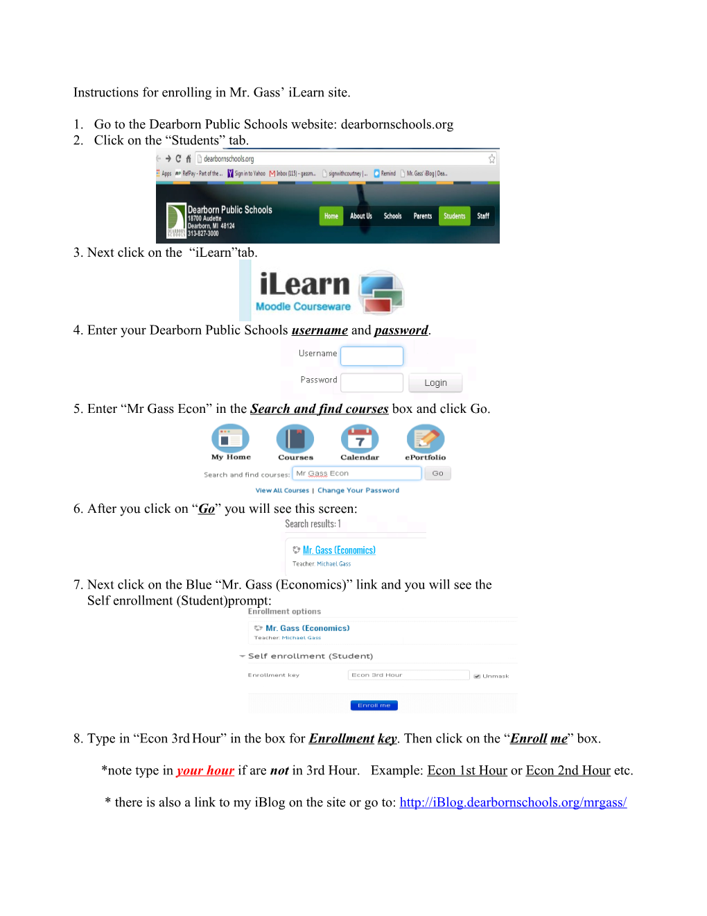 Instructions for Enrolling in Mr. Gass Ilearn Site