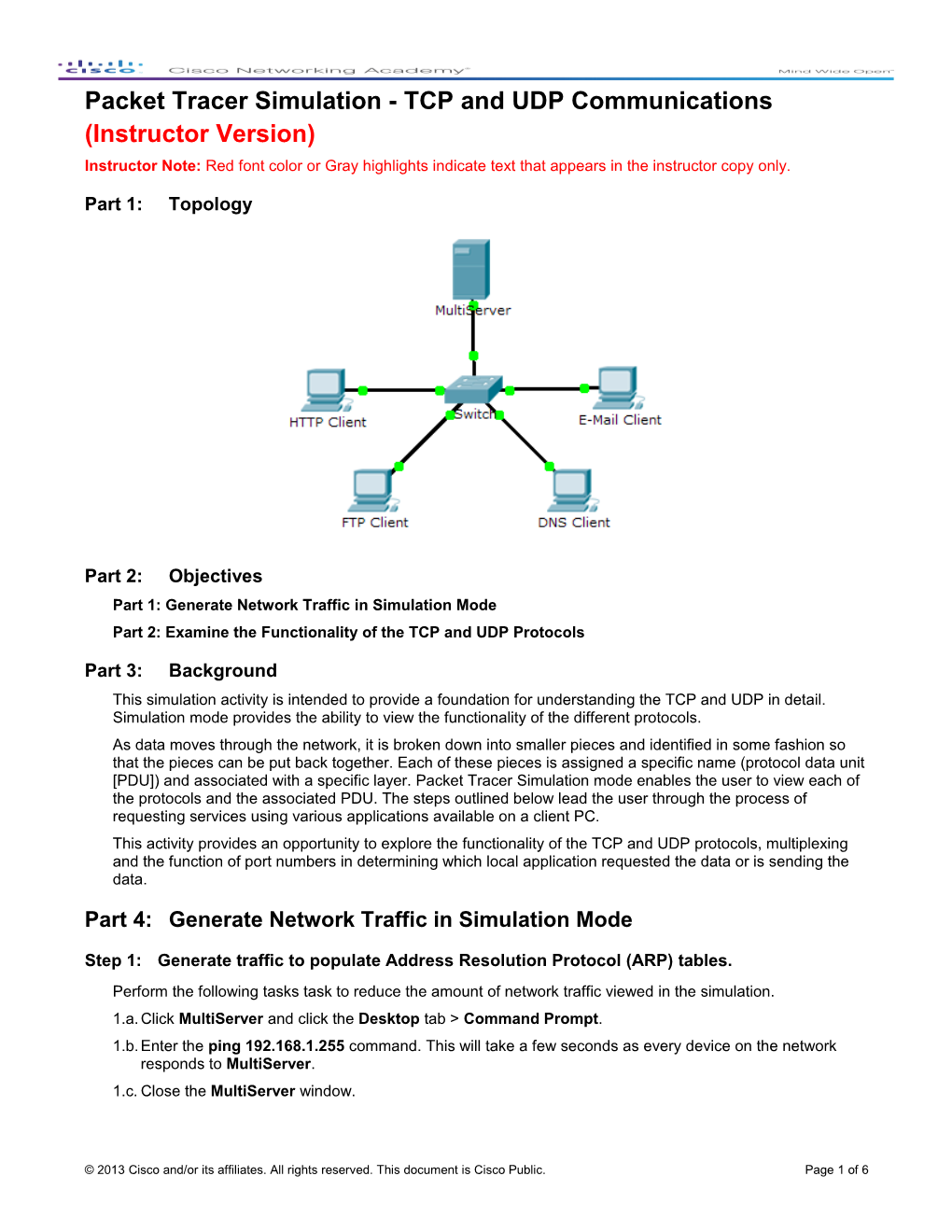 Packet Tracer Simulation - TCP and UDP Communications
