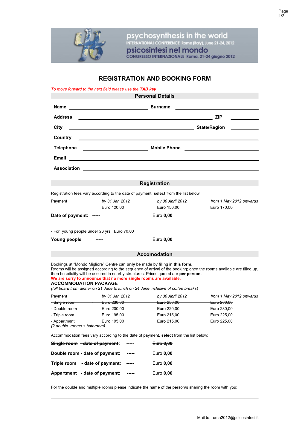 Modulo Di Iscrizione / Registration Form
