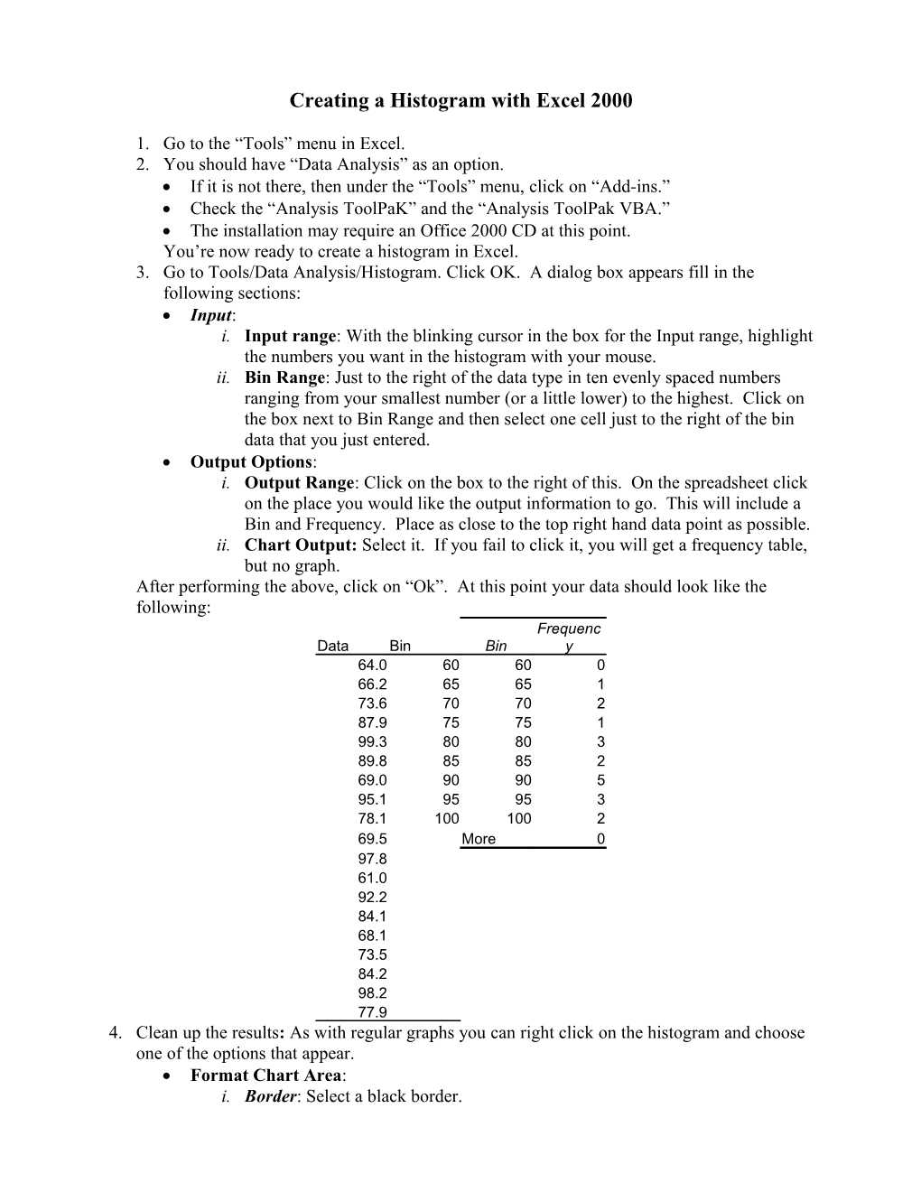 Creating a Histogram with Excel 2000