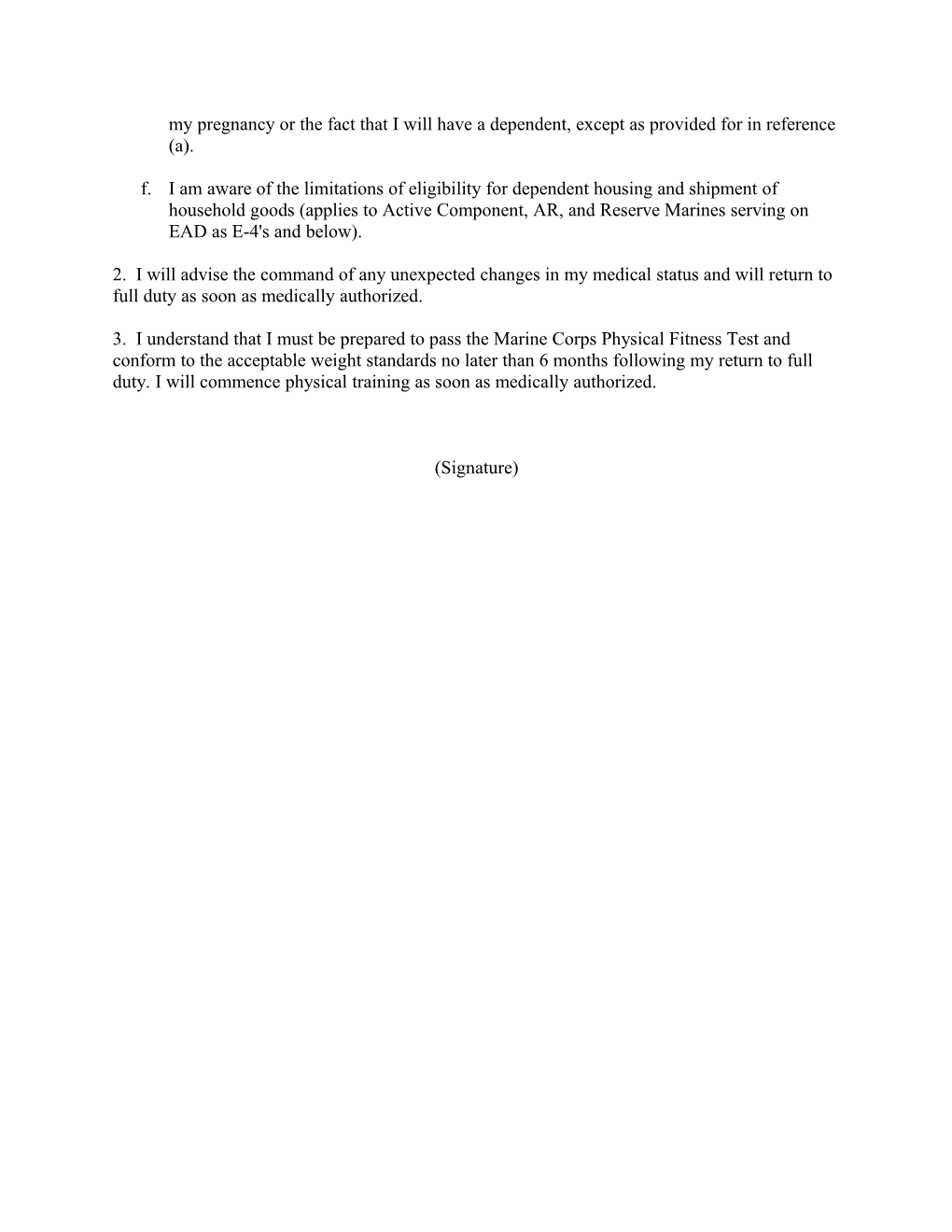 Format for Notification of Commanding Officer