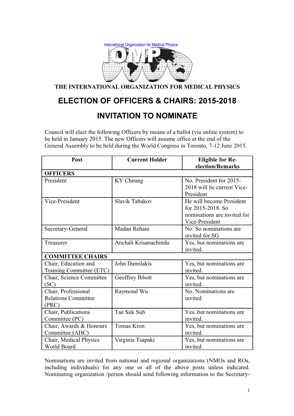 The International Organization for Medical Physics