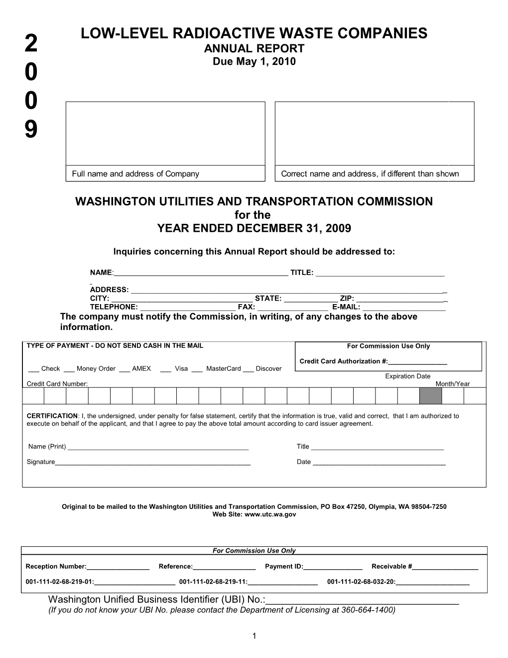 Annual Report Form - Low-Level Radioactive Waste - 2009