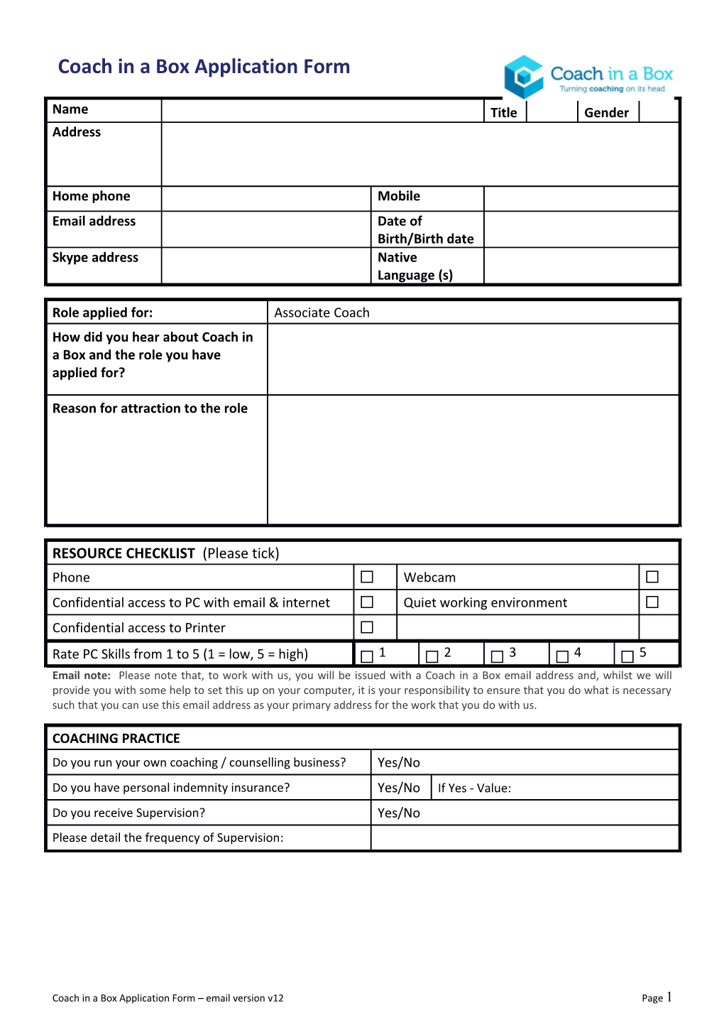 Coach in a Box Application Form