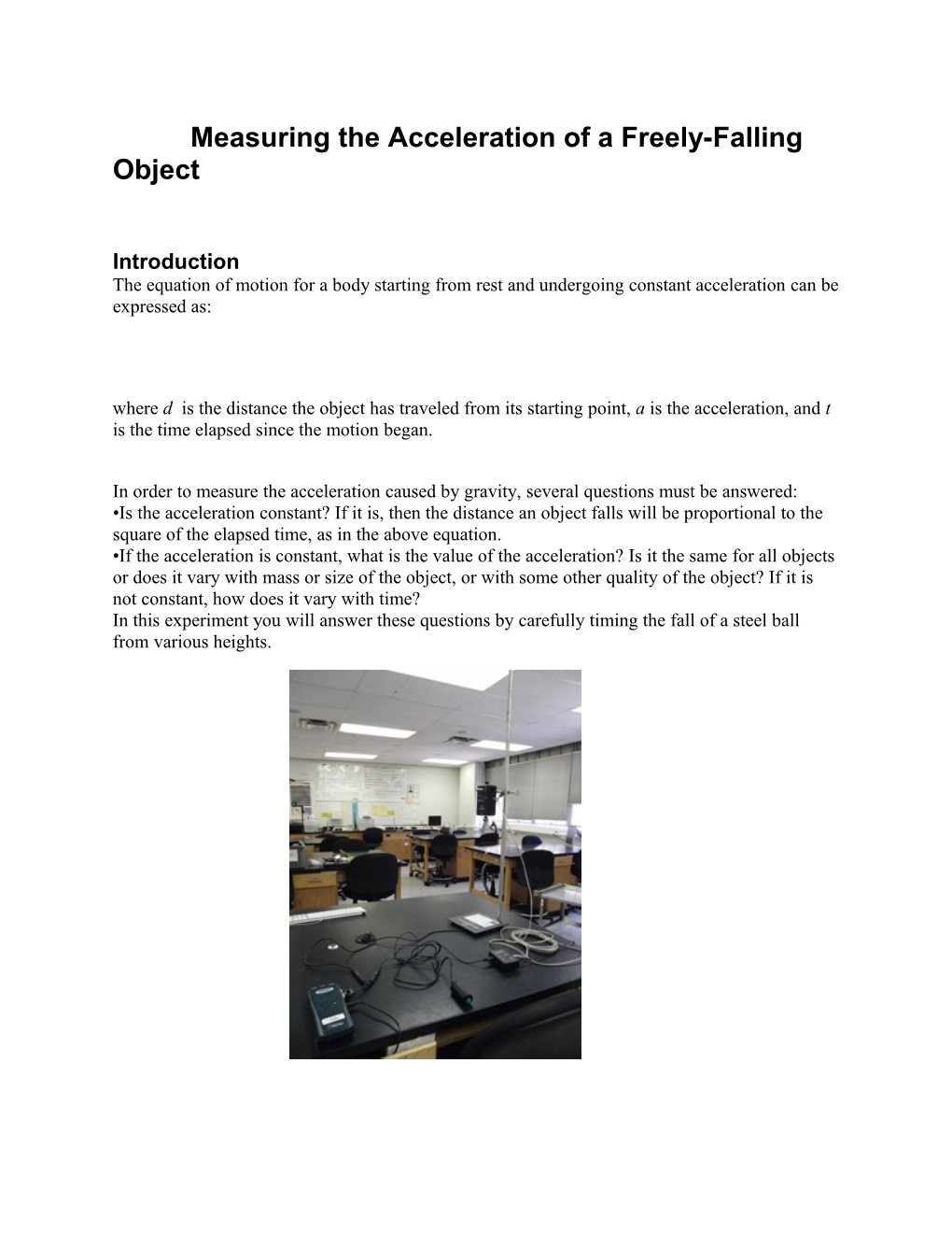 Measuring the Acceleration of a Freely-Falling Object
