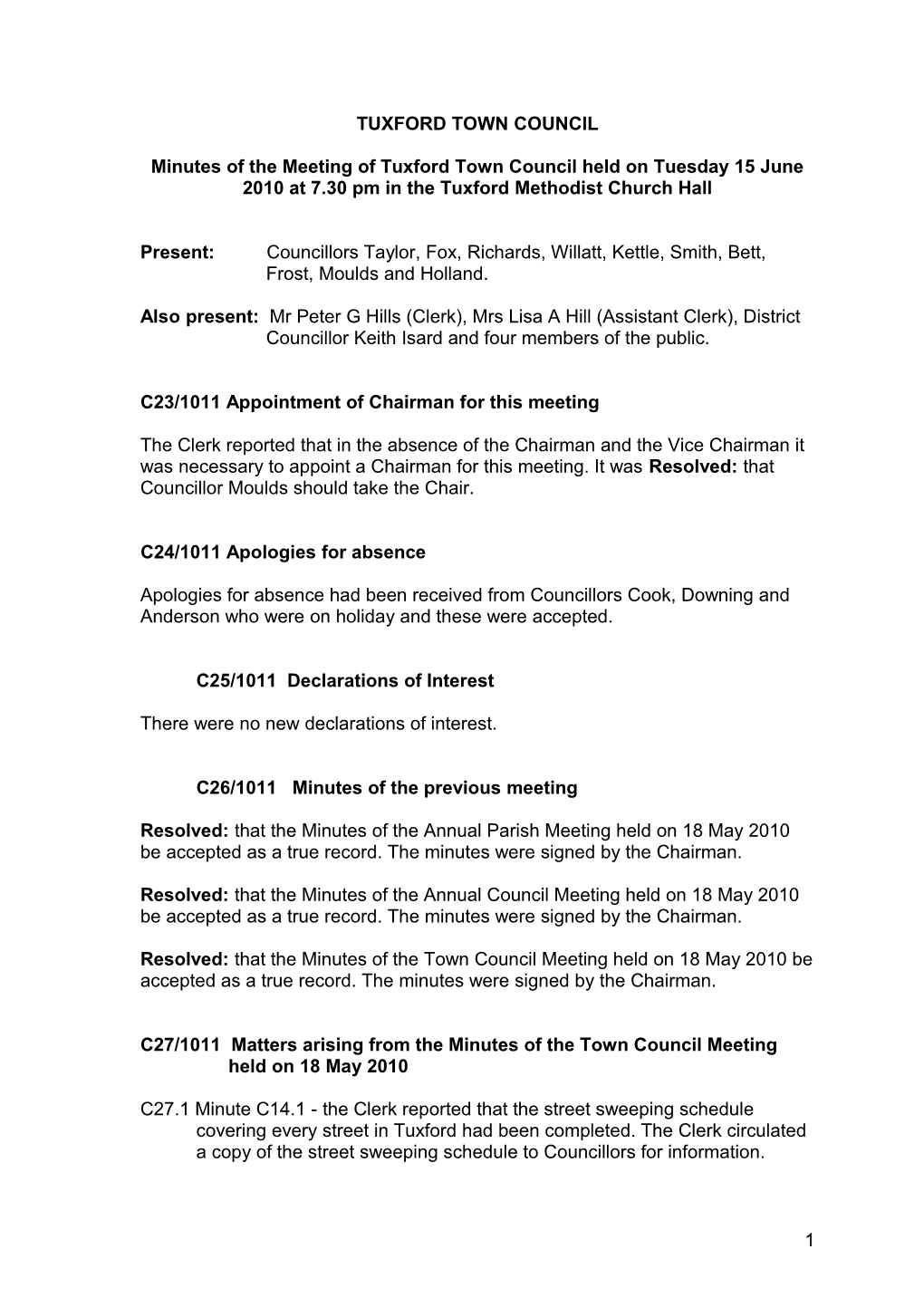 Minutes of the Meeting of Tuxford Parish Council Held on Tuesday 18 July 2006 at 7 s1