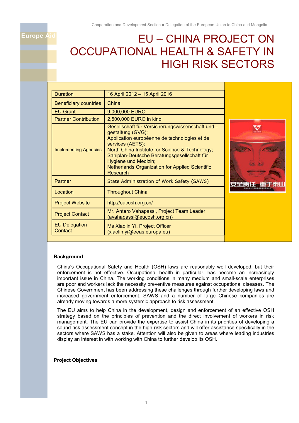 Eu China Project on Occupational Health & Safety in High Risk Sectors