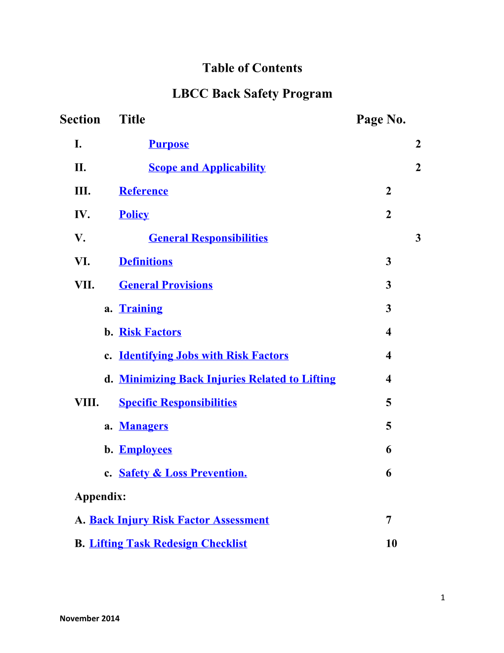 LBCC Back Safety Program