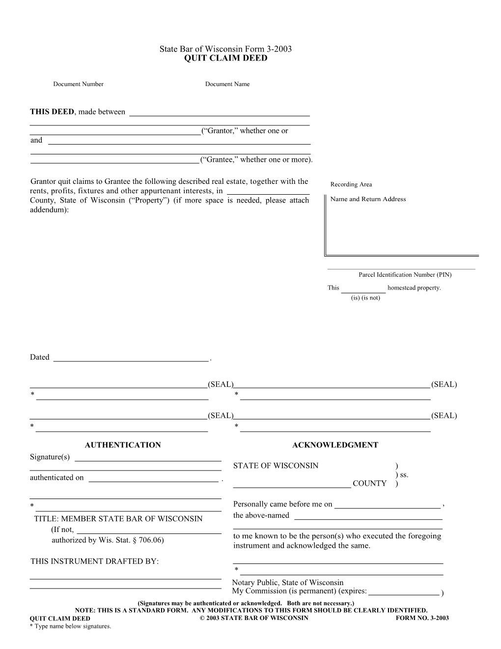 Quit Claim Deed-Form 3-2003