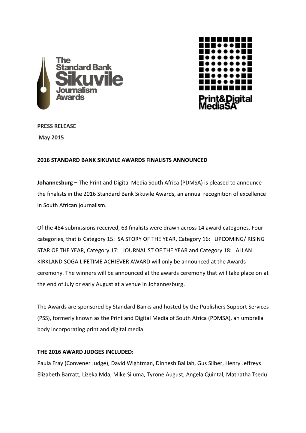 2016 Standard Bank Sikuvile Awards Finalists Announced