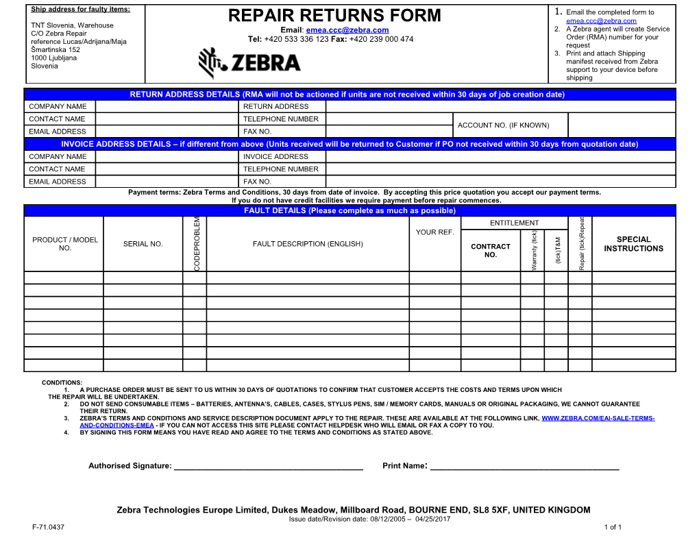 Repair Returns Form s1