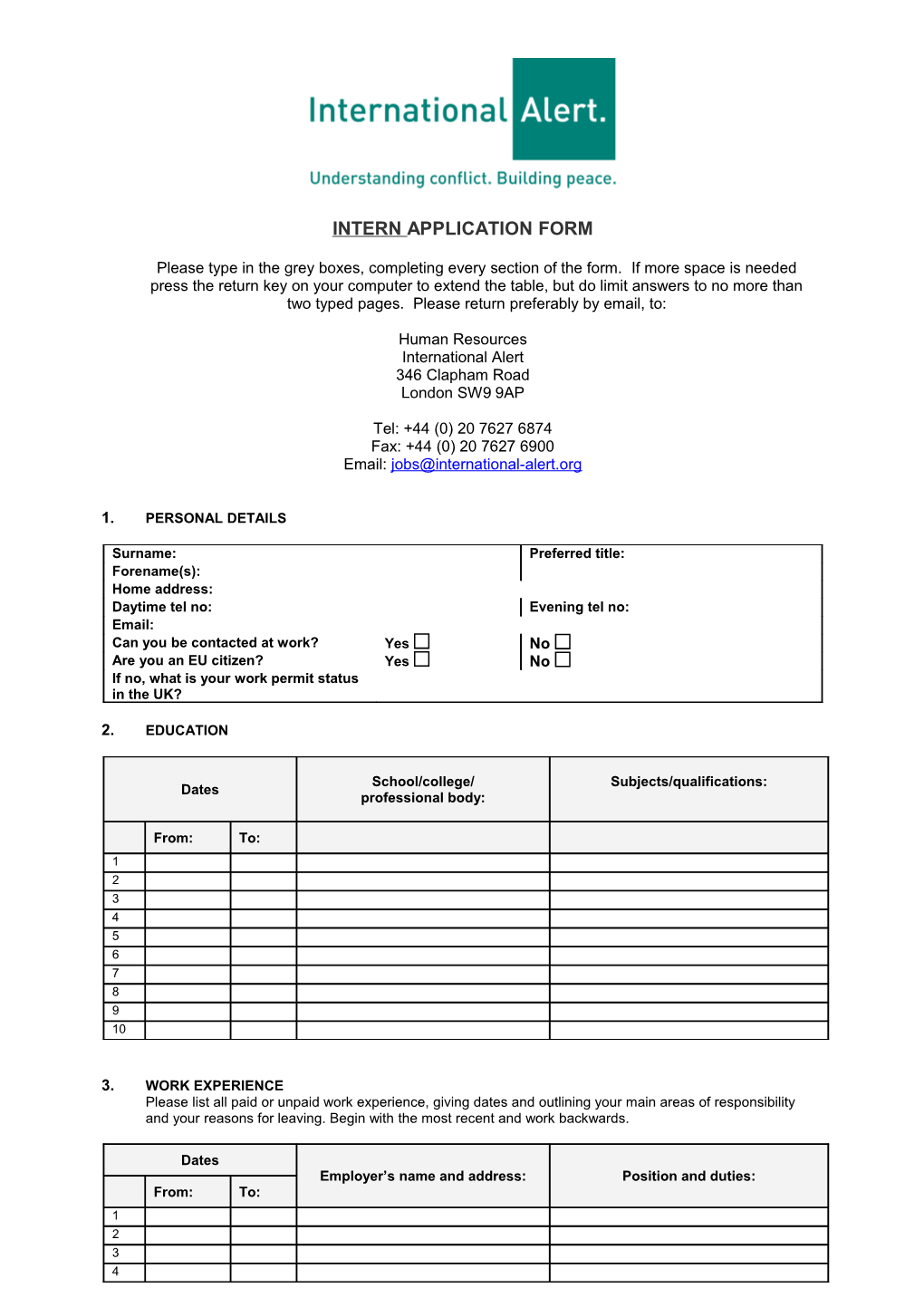 Intern Application Form