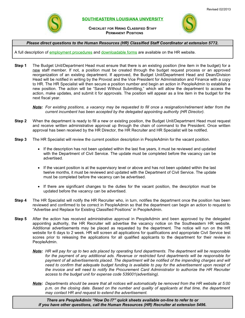 Checklist for Hiring Classified Staff