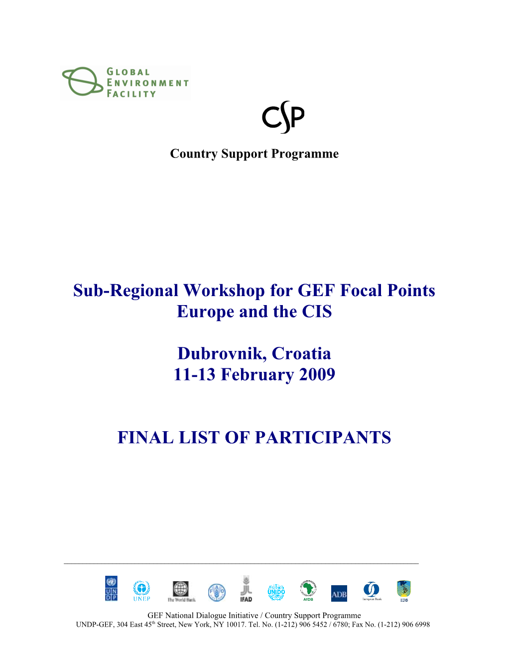 Sub-Regional Workshop for GEF Focal Points